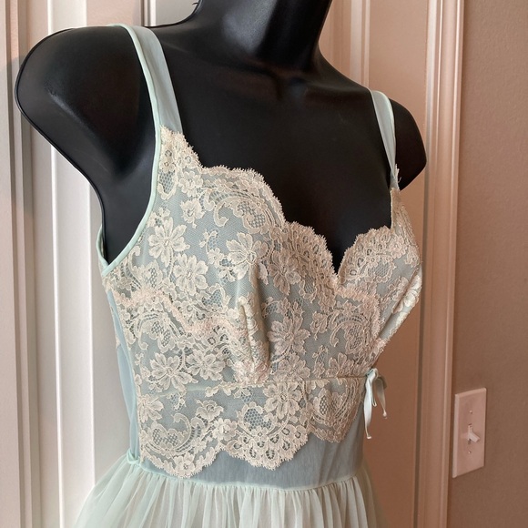 Vintage 50s Shadowline Chiffon Soft Green Ballerina Gown Peignoir Set Sz 32/S - Picture 9 of 16